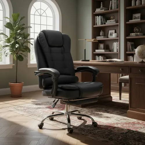 Silla de oficina ejecutiva en cuero sintético negro para home office