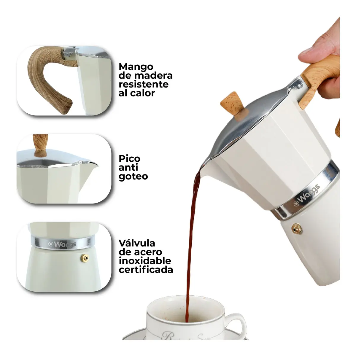 Cafetera italiana moka de aluminio sobre hornalla preparando café estilo espresso