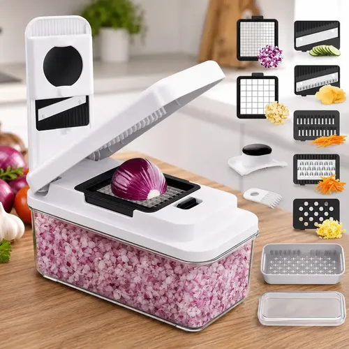 Mandolina cortadora con tupper para guardar verduras cortadas